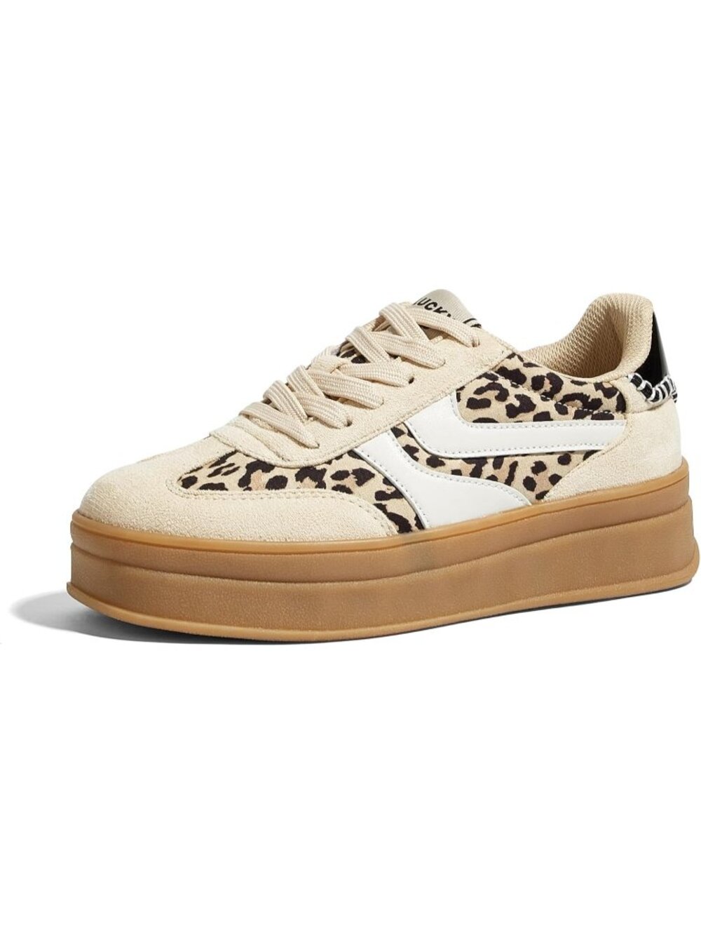 Women's Leopard/Beige Platform Thick Gum Sole Comfortable Tennis Skate Sneakers